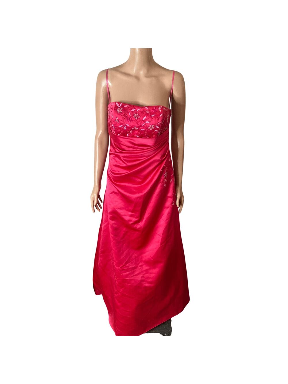 Vintage Y2K MY Fashion Pink Strapless Prom Gown Ruched Satin Evening Dress Sz 6